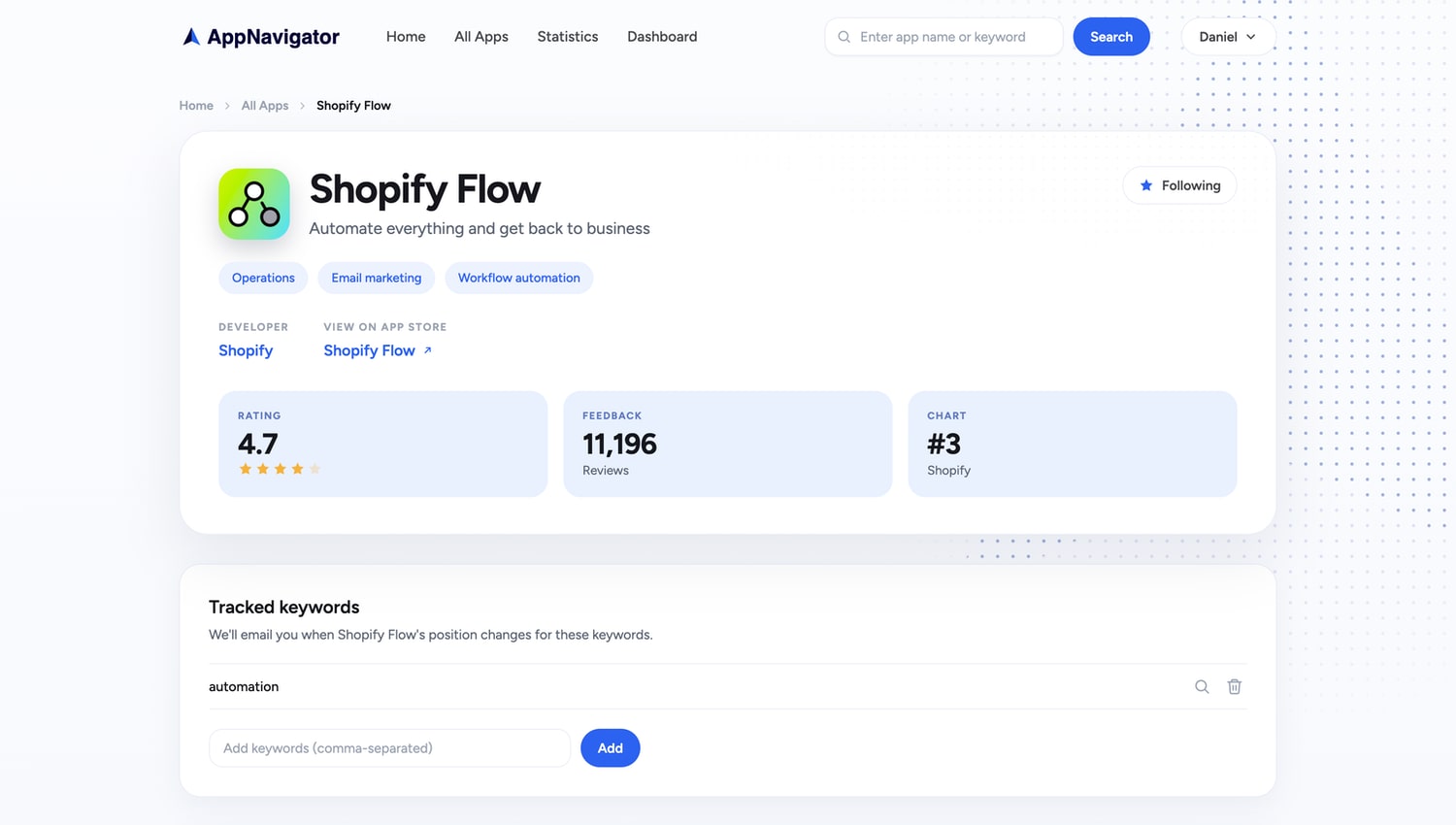 Setting the keywords to track